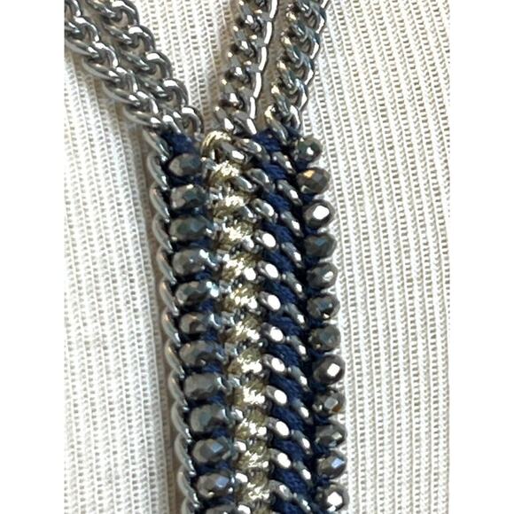 Stella & Dot Tessa Fringe Necklace Lariat Silvertone Blue Steel Chain - Picture 10 of 12